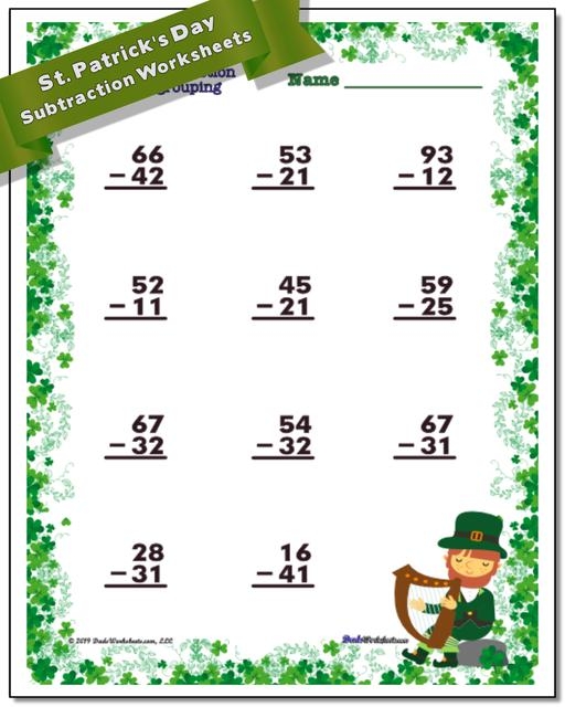 St. Paddy's Day subtraction worksheet for kindergarten students celebrating math with leprechauns