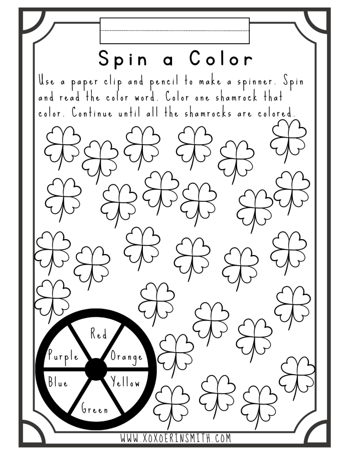 First grade St. Patrick's Day activity worksheet featuring a maze puzzle, jokes, and Irish flag coloring page