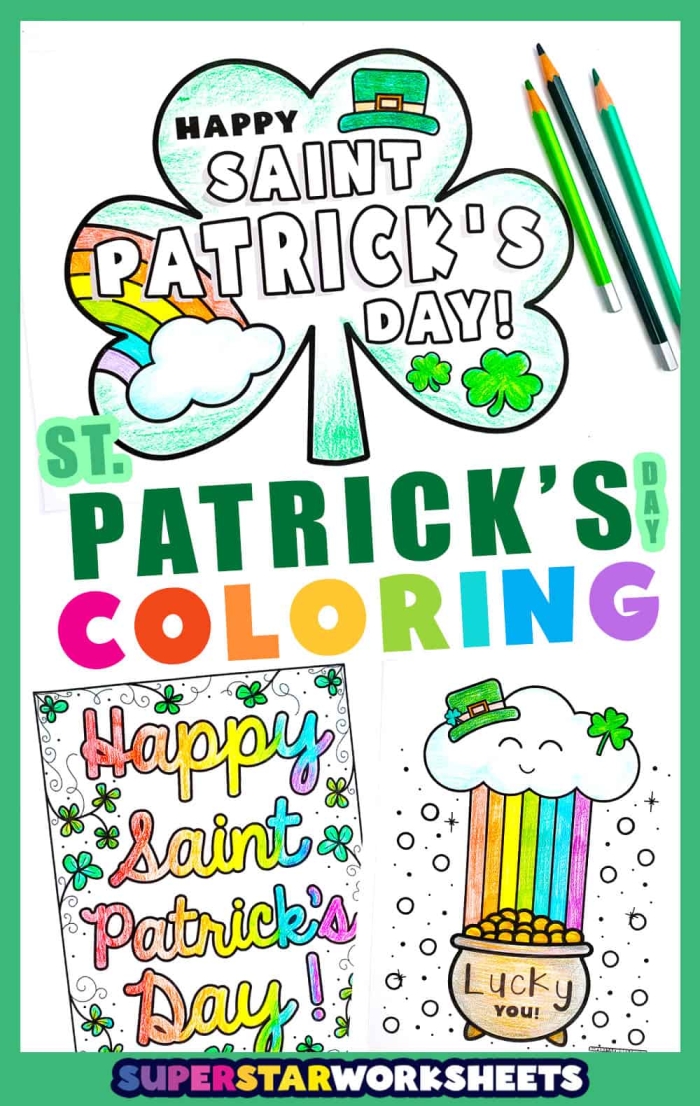 St. Patrick's Day coloring worksheet for kindergarten students featuring a fun color by number activity