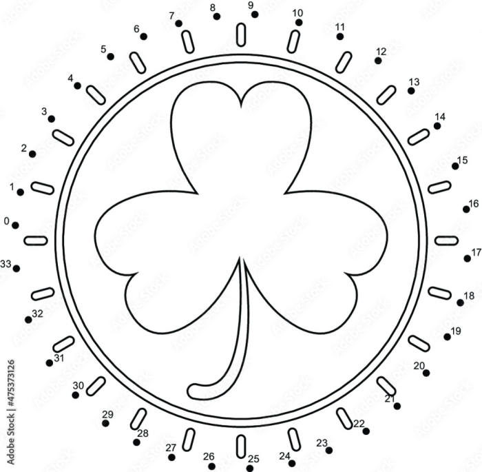 St. Patrick's Day Shamrock Counting Dot-to-Dot Worksheet 6 Kindergarten student counting and coloring a shamrock dot-to-dot worksheet for St. Patrick's Day