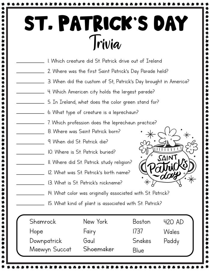 First grade St. Patrick's Day worksheet featuring a maze puzzle, jokes section, and Irish flag coloring activity