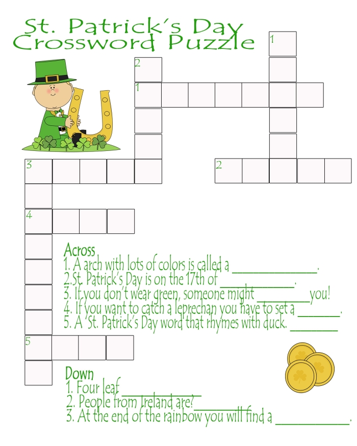 Second Grade St. Patrick's Day Crossword Worksheet 22 St. Patrick's Day themed crossword puzzle activity for second grade grammar practice with holiday vocabulary words