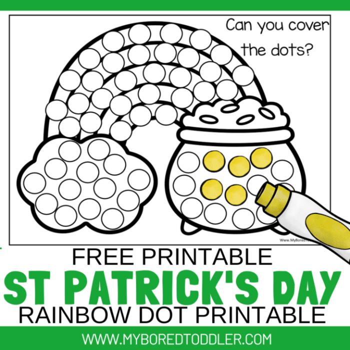 St. Patrick's Day themed rainbow dot-to-dot worksheet for first graders