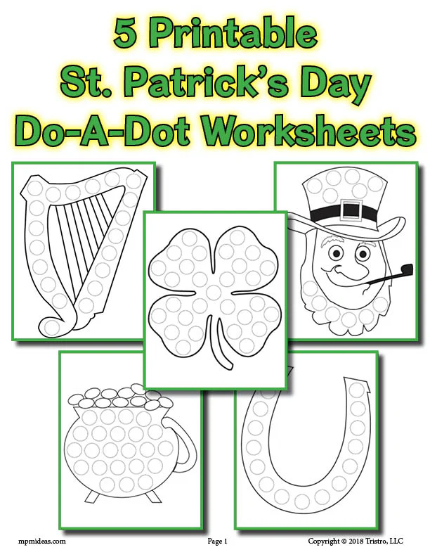 Shamrock Dot-to-Dot Lucky Counting Activity for Kindergarten St. Patrick's Day shamrock dot-to-dot worksheet for kindergarten students to practice counting and connect numbered dots before coloring