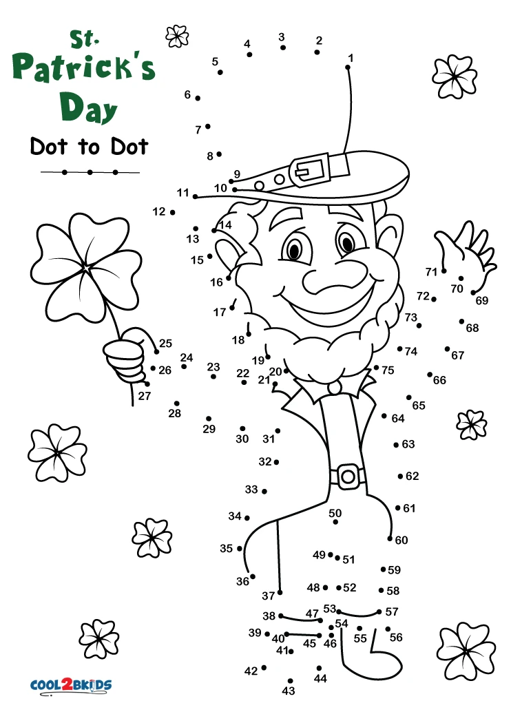 St. Patrick's Day Dot-to-Dot worksheet for kindergarten, featuring numbers 1 to 46 for counting fun