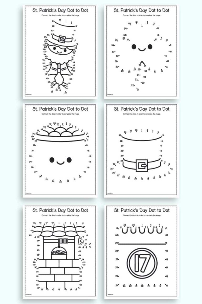 Fun and engaging addition worksheet featuring a connect-the-dots activity for St. Patrick's Day St. Patrick's Day connect the dots worksheet for kindergarten students focusing on numbers 1 to 67