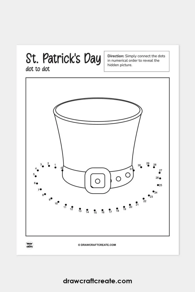 St. Patrick's Day dot-to-dot activity for kindergarteners featuring numbers 1 to 46