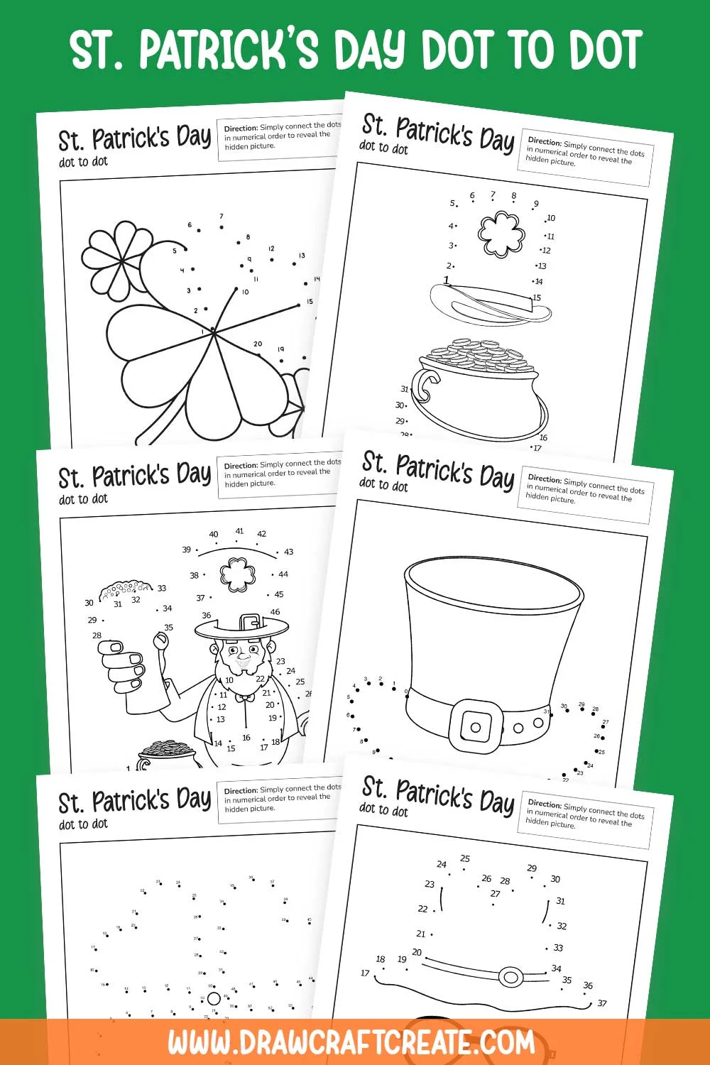 St. Patrick's Day Dot-to-Dot worksheet for kindergarteners featuring numbers 1 to 46