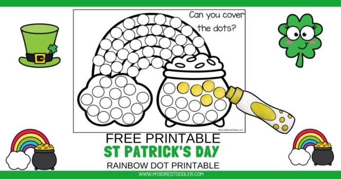 Colorful St. Patrick's Day Rainbow Dot-to-Dot worksheet for first graders
