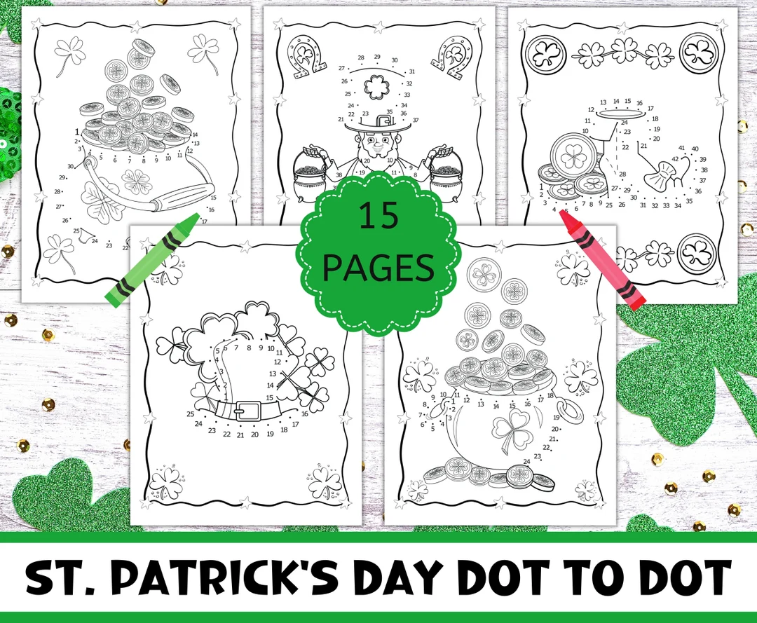 Colorful St. Patrick's Day Rainbow Dot-to-Dot worksheet for first graders