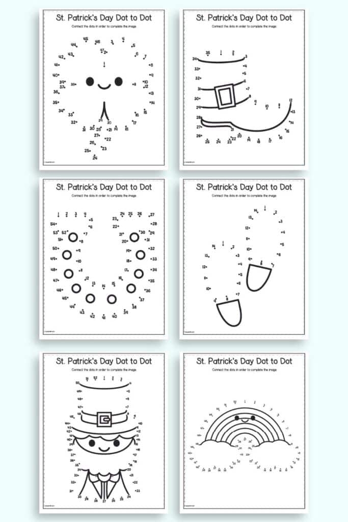 First grade students counting numbers 1 to 77 to complete a St. Patrick's Day dot-to-dot math worksheet