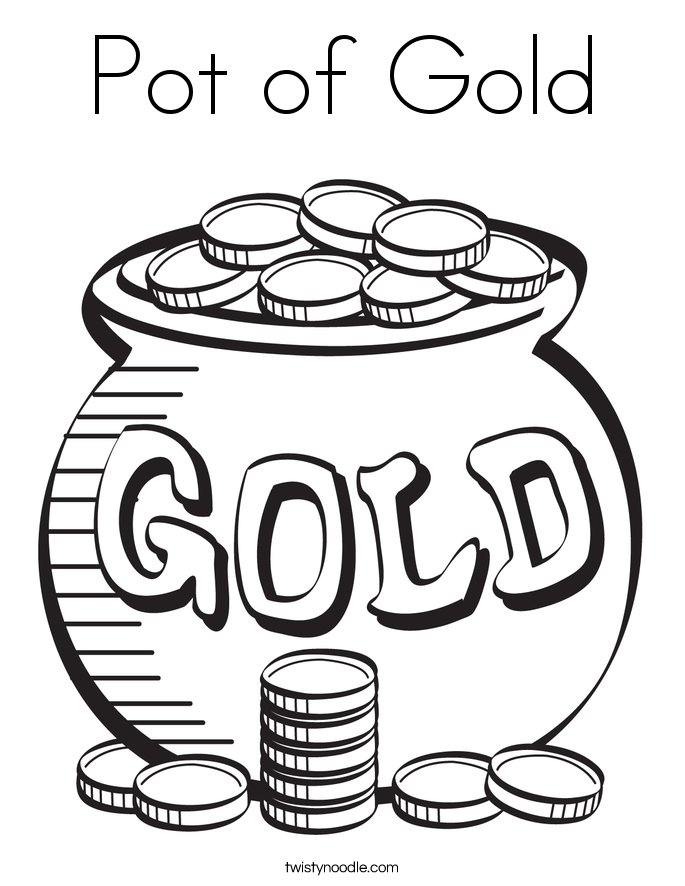 Pot of gold coloring page worksheet for kindergarten celebrating St. Patrick's Day
