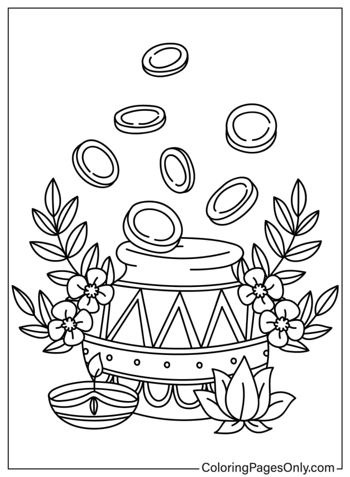 Pot of gold coloring page worksheet for kindergarteners celebrating St. Patrick's Day