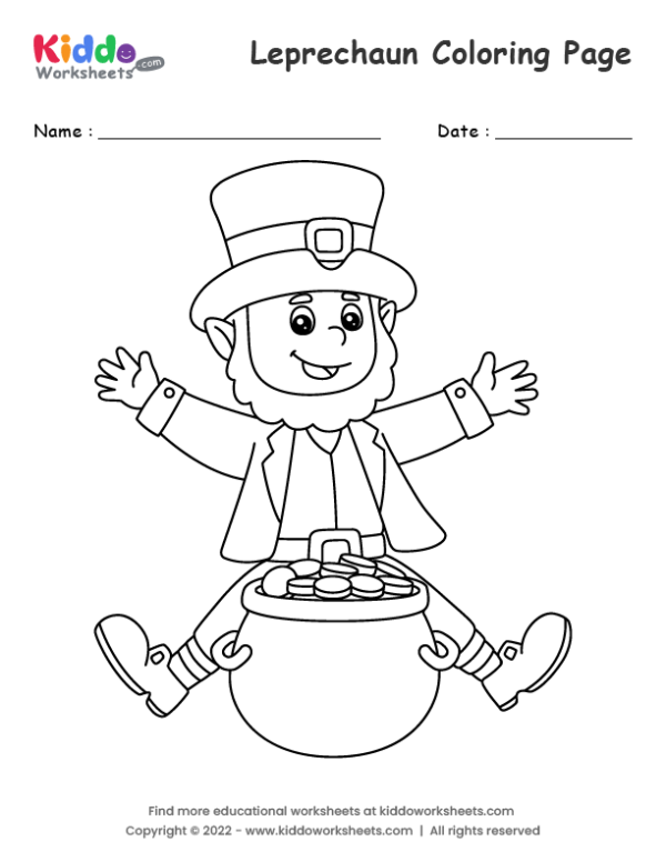 Leprechaun coloring page worksheet for first graders celebrating St. Patrick's Day
