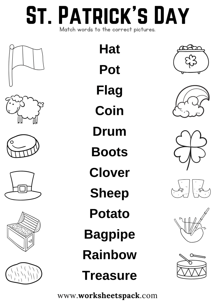 First grade St. Patrick's Day worksheet with maze activity, jokes, and Irish flag coloring page number 14