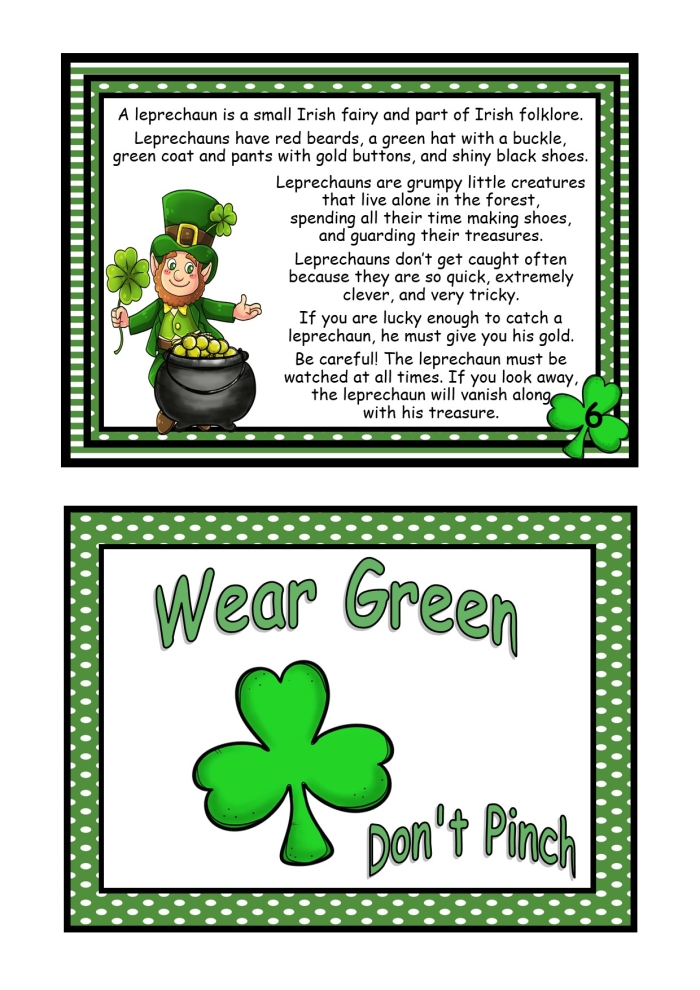 Fifth grade students reading a St. Patrick Day Fun Facts worksheet to learn about Irish holiday history