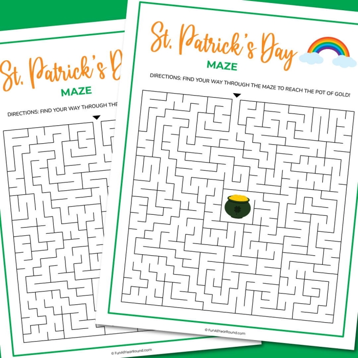 Colorful St. Patrick's Day math worksheet featuring pots of gold for kindergarteners to fill with coins
