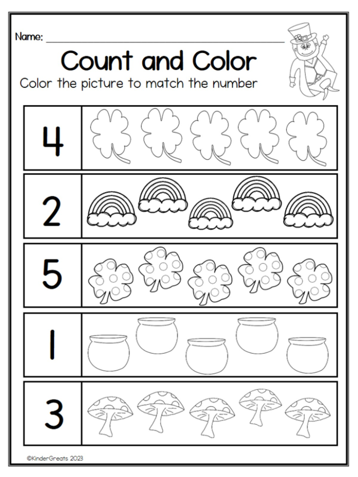Fun St. Patrick's Day worksheet for kindergarteners featuring pots of gold and coins to draw