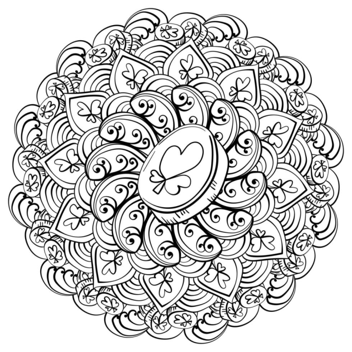 Reading worksheet for Pre-K Coloring mandala worksheet themed for St. Patrick's Day, ideal for preschool kids. Engaging St. Patrick's Day mandala coloring activity for young learners.