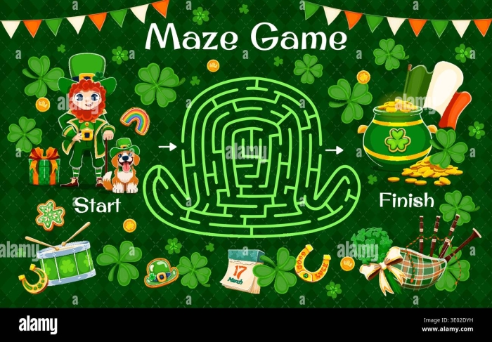 Kindergarten students solving a St. Patrick's Day rainbow maze and counting activity worksheet 22