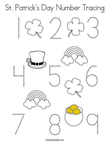 Preschoolers tracing numbers and spelling practice on a fun St. Patricks Day worksheet