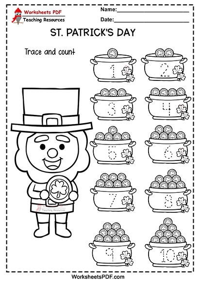 Trace St Patricks Day Numbers 2 Worksheet for Preschoolers Pre-K student tracing numbers on a festive St. Patricks Day themed worksheet