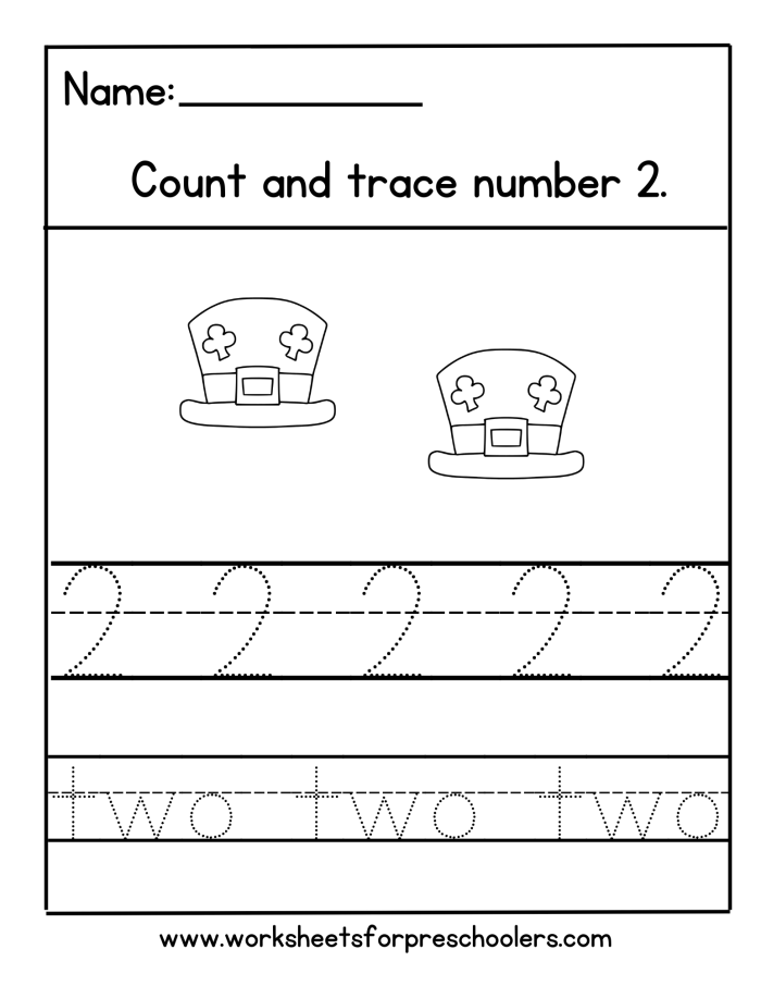 St. Patrick's Day number tracing practice activity for pre-K learners with holiday graphics Preschool student tracing numbers 1 through 10 with St. Patrick's Day themed leprechaun and shamrock illustrations