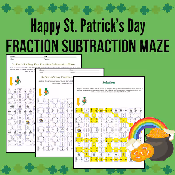 Kindergarten student solving a St. Patrick's Day rainbow maze and counting worksheet