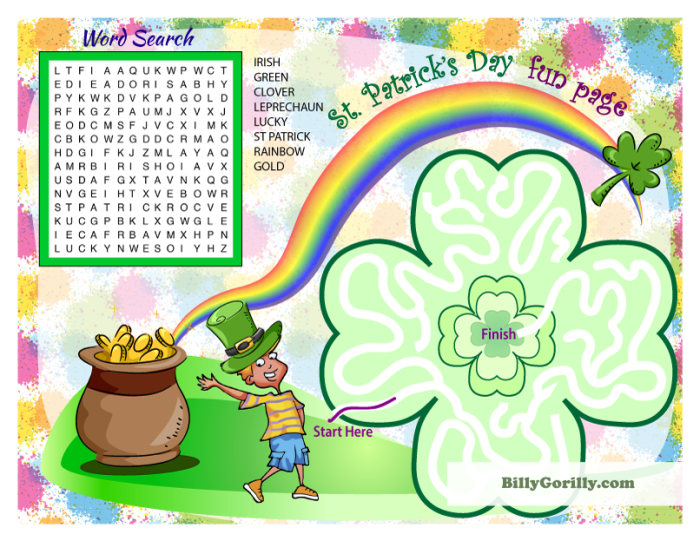 Kindergarten students solving a St. Patrick's Day rainbow number maze worksheet