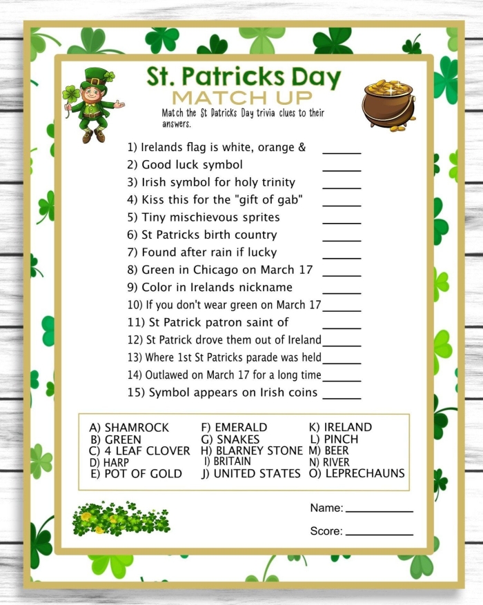 Fifth grade students answering St. Patrick's Day trivia questions on a reading worksheet