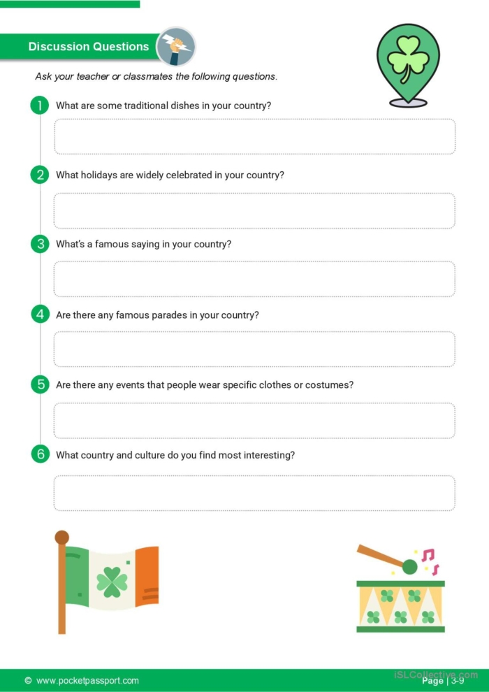 Third grade reading worksheet about St. Patrick's Day traditions featuring a cute leprechaun illustration