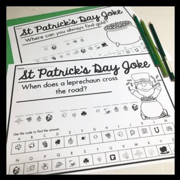 St. Patrick's Day Jokes worksheet for first graders featuring fun and engaging jokes