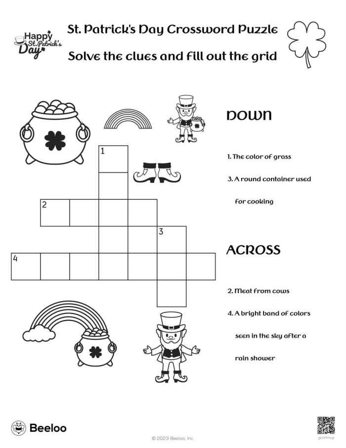 Second Grade St. Patrick's Day Crossword Activity 21 St. Patrick's Day themed crossword puzzle for second grade students featuring holiday vocabulary and spelling practice