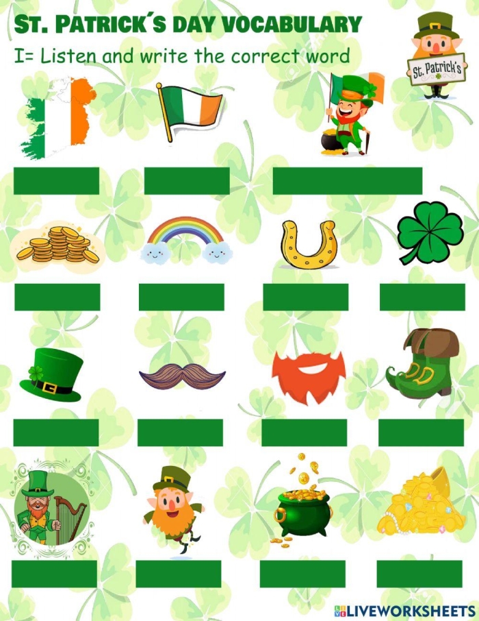 Colorful St. Patrick's Day Traditions worksheet for third graders featuring fun facts and activities
