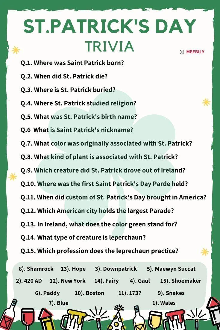Fifth grade student filling out a St. Patrick's Day trivia reading worksheet