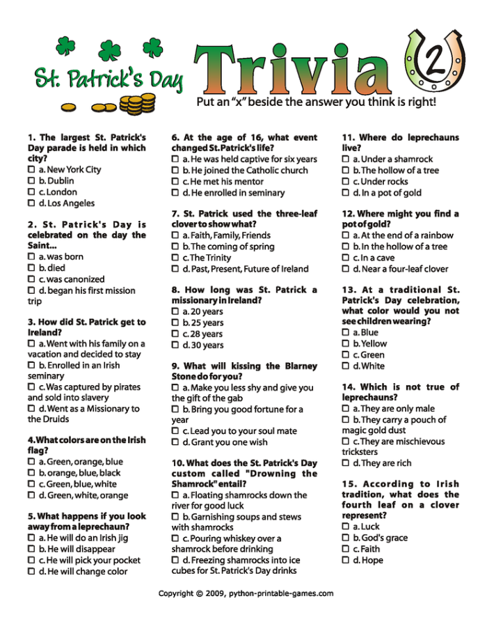 Fifth grade student solving a St. Patrick's Day trivia worksheet with holiday themed icons