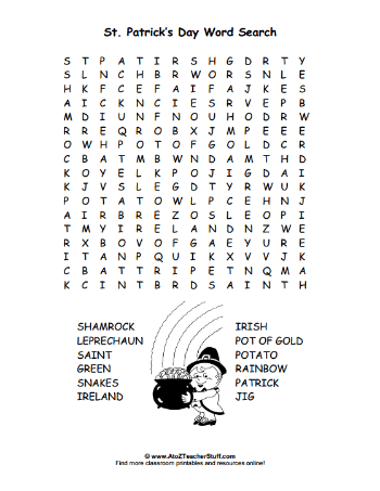 Second grade St. Patrick's Day crossword puzzle worksheet with fun holiday vocabulary