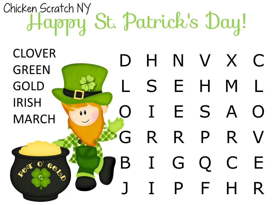 St. Patrick's Day themed word search worksheet for third graders focusing on vocabulary building