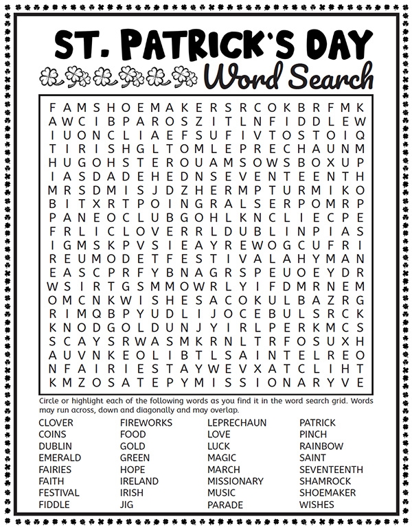 St. Patrick's Day crossword puzzle worksheet for second grade students featuring vocabulary words and holiday facts