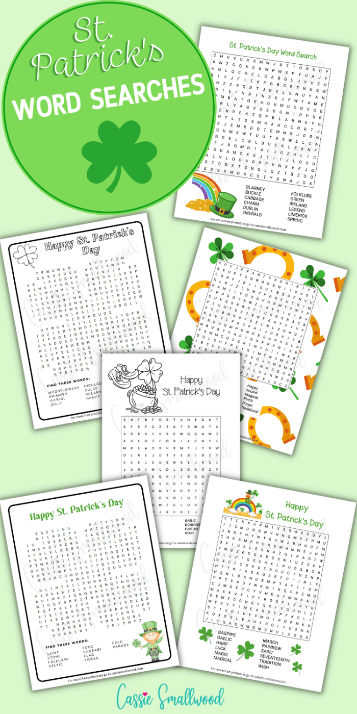 Fourth grade St. Patrick's Day word search puzzle featuring shamrock and holiday themed words for advanced readers