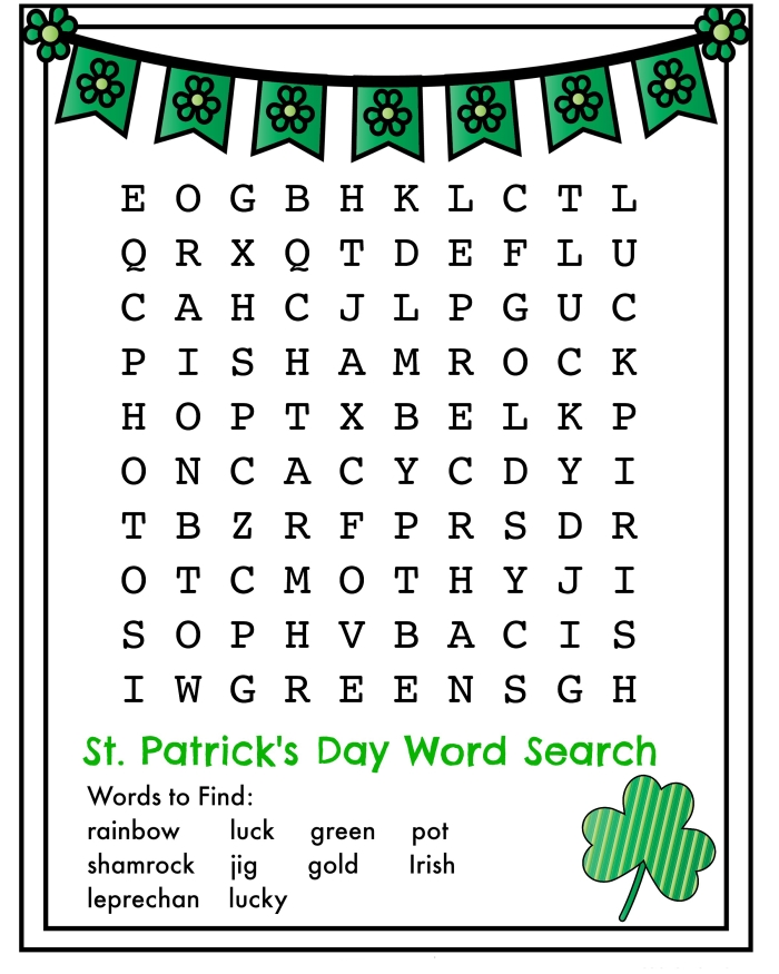 Fourth grade student solving The Great St. Patrick's Day Word Search puzzle worksheet number eight