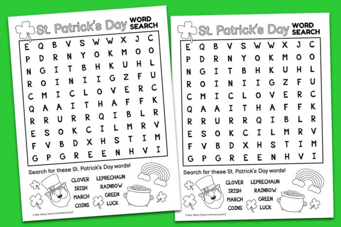 St. Patrick's Day Word Search worksheet for third graders to enhance their vocabulary skills