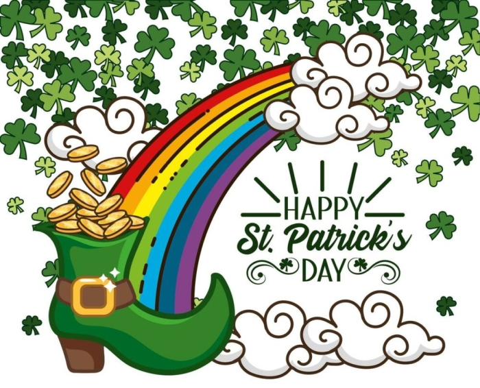 St. Patrick's Day counting activity showing rainbow and leprechaun game board for young learners Second grade students playing Over the Rainbow counting game with green St. Patrick's Day theme worksheet