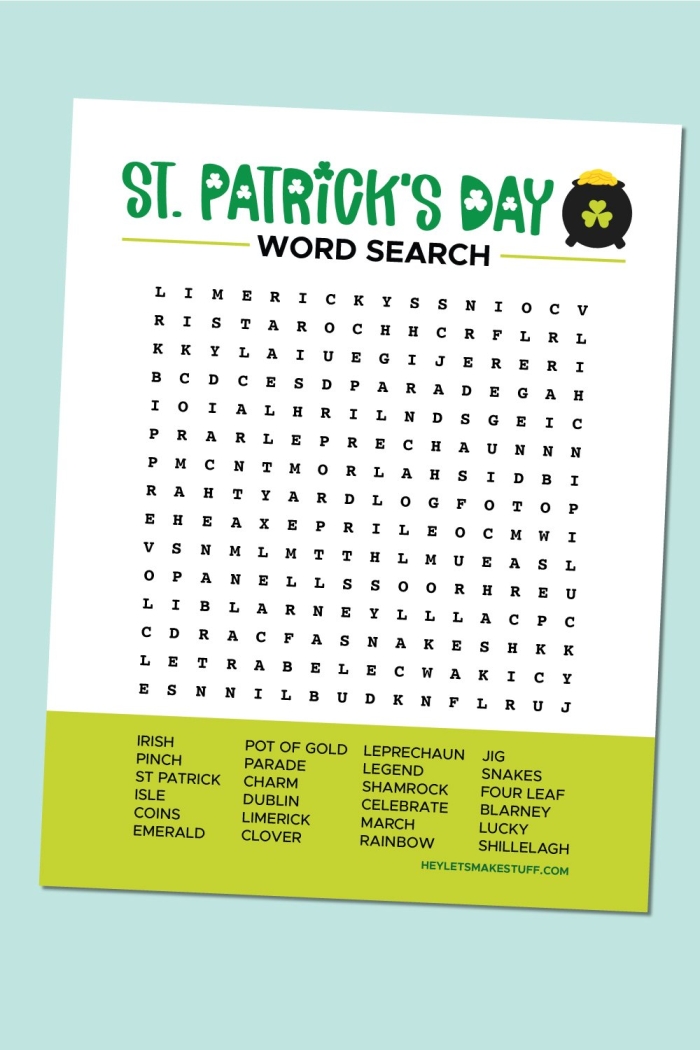 St. Patricks Day Word Search Worksheet 6 First grade St. Patricks Day word search puzzle worksheet for vocabulary practice
