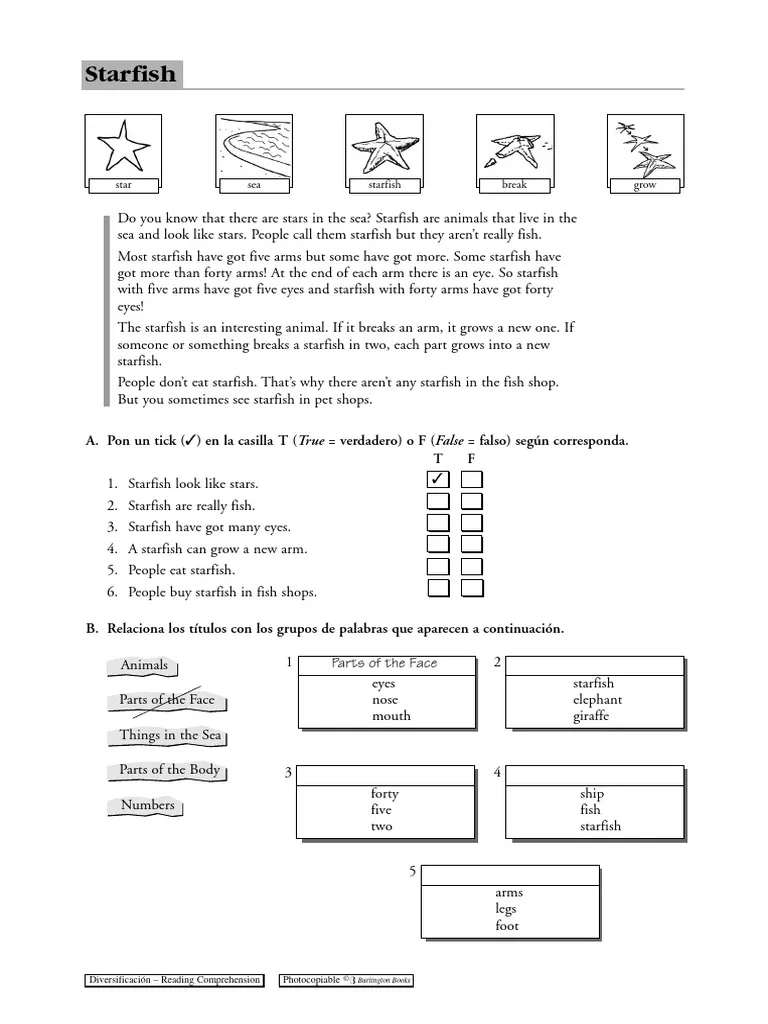 Starfish Text Features worksheet for second graders showcasing nonfiction elements