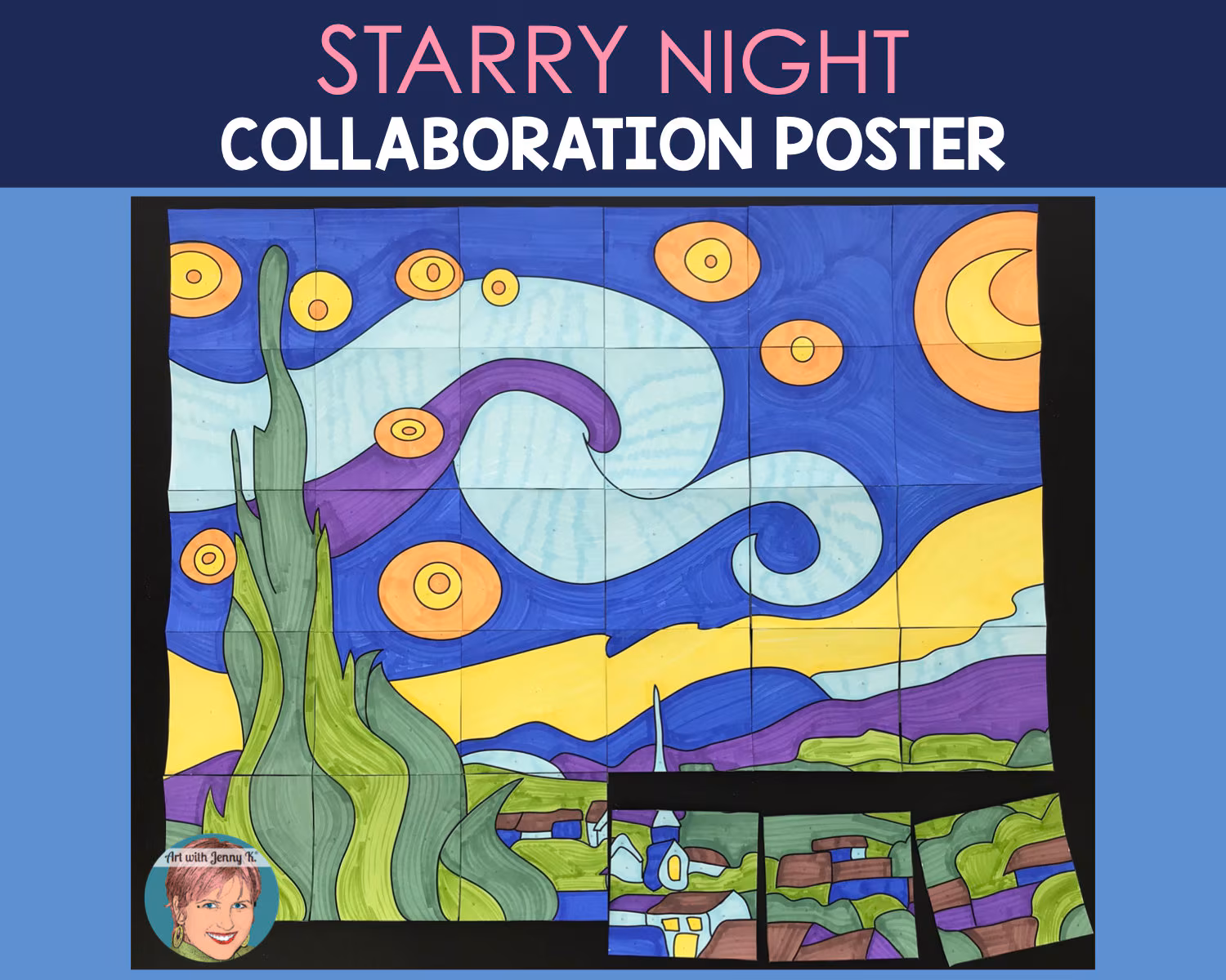 Fifth grade art history worksheet featuring a printable outline of Vincent van Gogh's The Starry Night