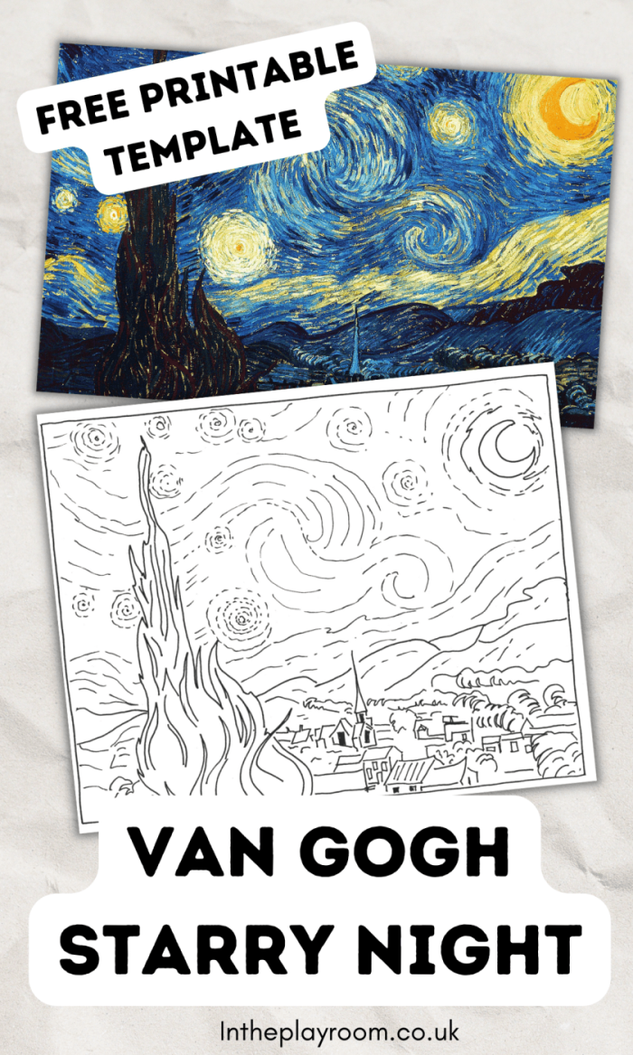 Fifth grade student coloring a printable Starry Night by Van Gogh art history worksheet