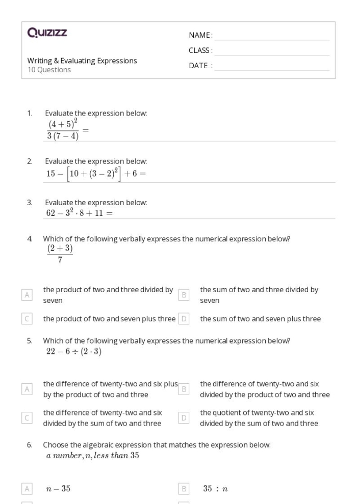 Worksheet for seventh graders on writing and evaluating expressions with skateboarding scenarios