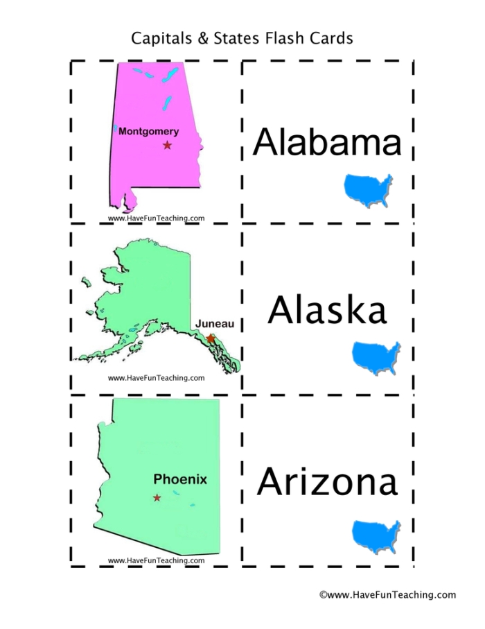 Educational resource for mastering states and capitals in Spanish for Grade 5 Mini flash cards featuring U.S. states and their capitals for fifth-grade Spanish learners