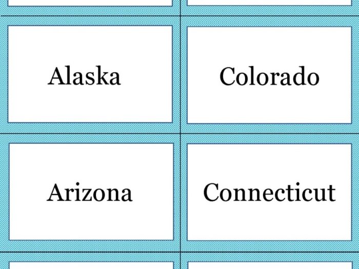 States and Capitals Flash Cards for Spanish Learners - Image 2 Mini flash cards displaying U.S. states and their capitals for fifth graders learning Spanish
